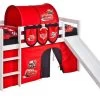 Lit Mezzanine Blanc Avec Toboggan Et Rideau Rouge Disney Cars 90x190 Cm -Disney lit mezzanine blanc avec toboggan et rideau rouge disney cars 90x190 cm 4260304318683 220468