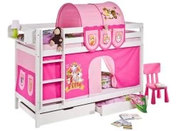 Lit Superposable Blanc Et Rideau Rose Filly 90x190 Cm