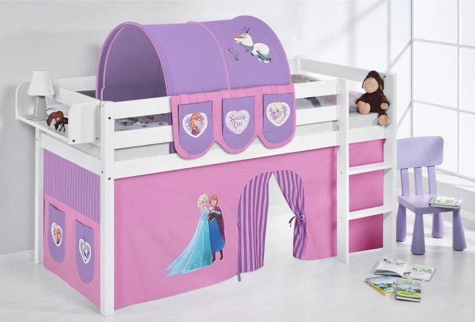 Lit Surélevé Blanc Laqué Rideau Princesses 90x190cm 7 Lit Surélevé Blanc Laqué Rideau Princesses 90x190cm – Image 5