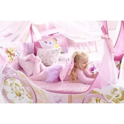 WORLDS APART DISNEY PRINCESSES Lit Enfant Fille - Carosse En Bois Avec Rangements Et Rideaux - Rose -Disney worlds apart disney princesses lit enfant fille carosse en bois avec rangements et rideaux rose 454162